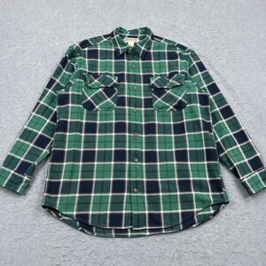 Duluth Shirt Men's Large Green Plaid Cotton Pocket Burlyweight Flannel Button Up